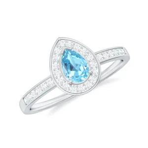 0.75 CT Classic Aquamarine and Diamond Engagement Ring