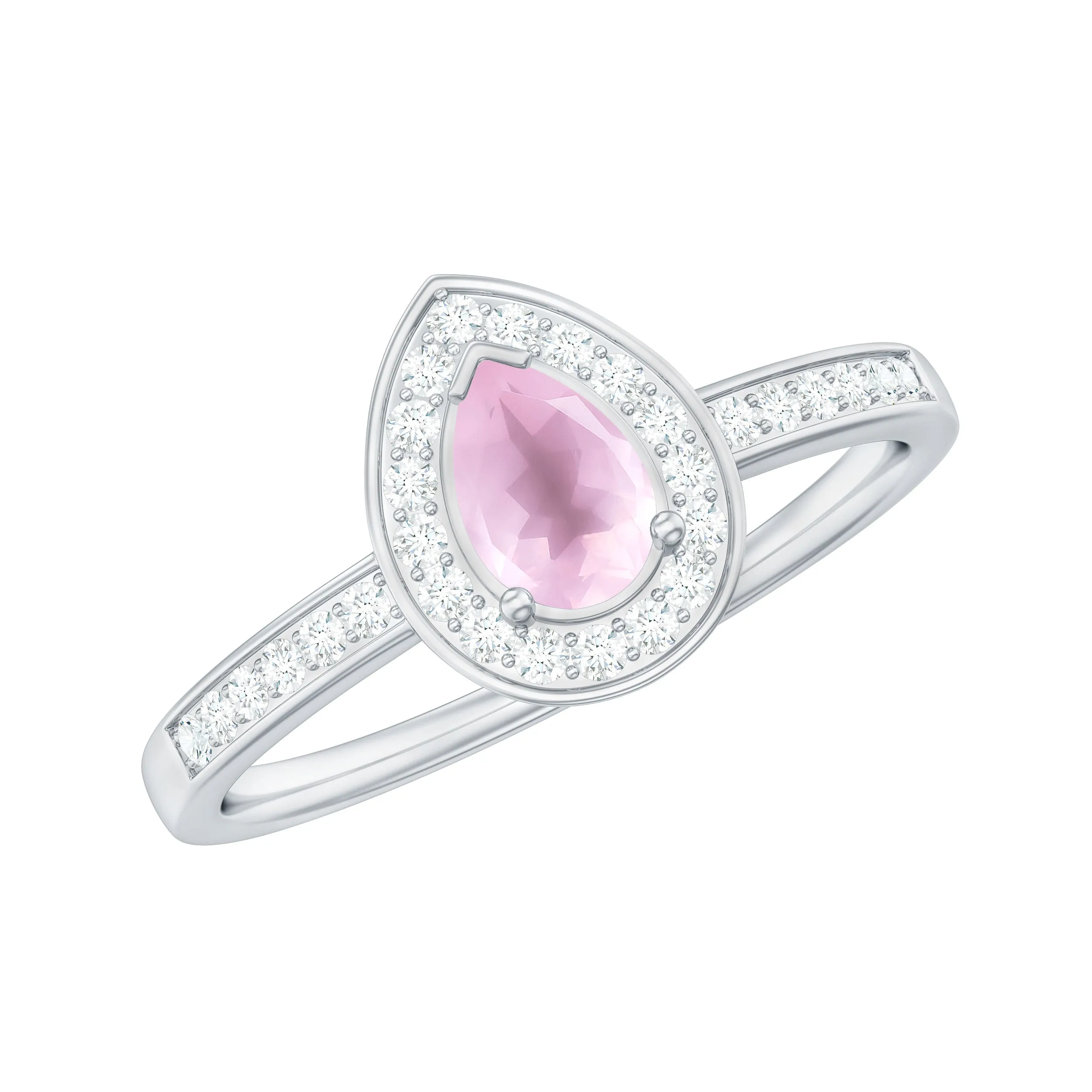 0.75 CT Classic Rose Quartz and Diamond Engagement Ring