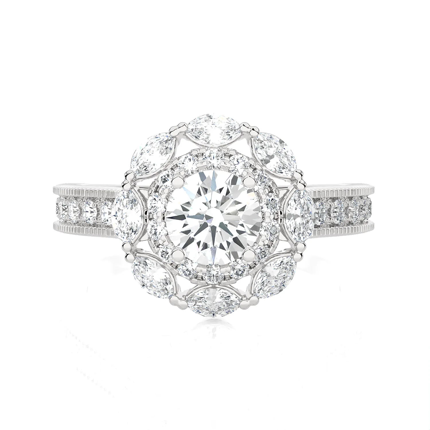 1 1/2 ctw Round Lab Grown Diamond Halo Engagement Ring