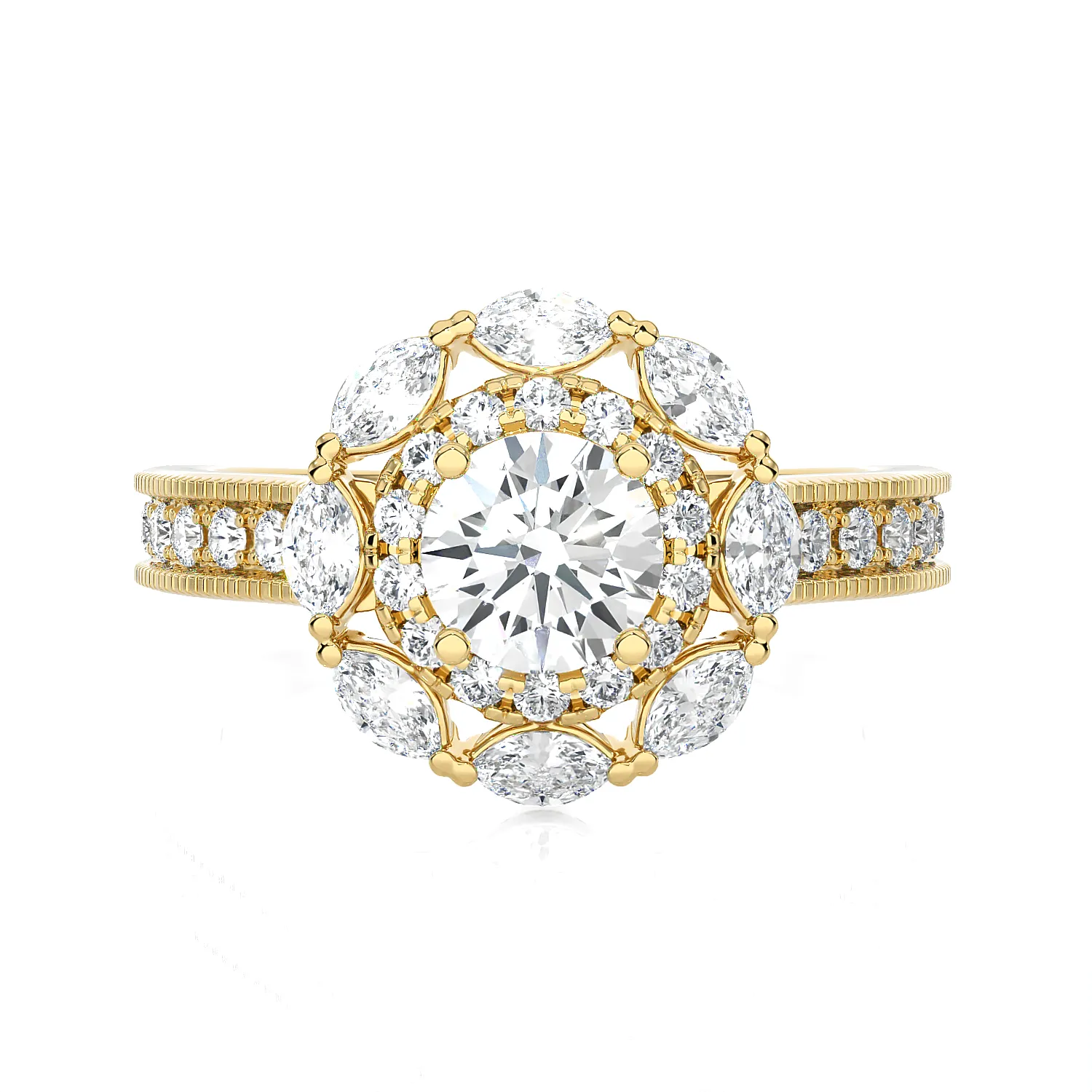 1 1/2 ctw Round Lab Grown Diamond Halo Engagement Ring