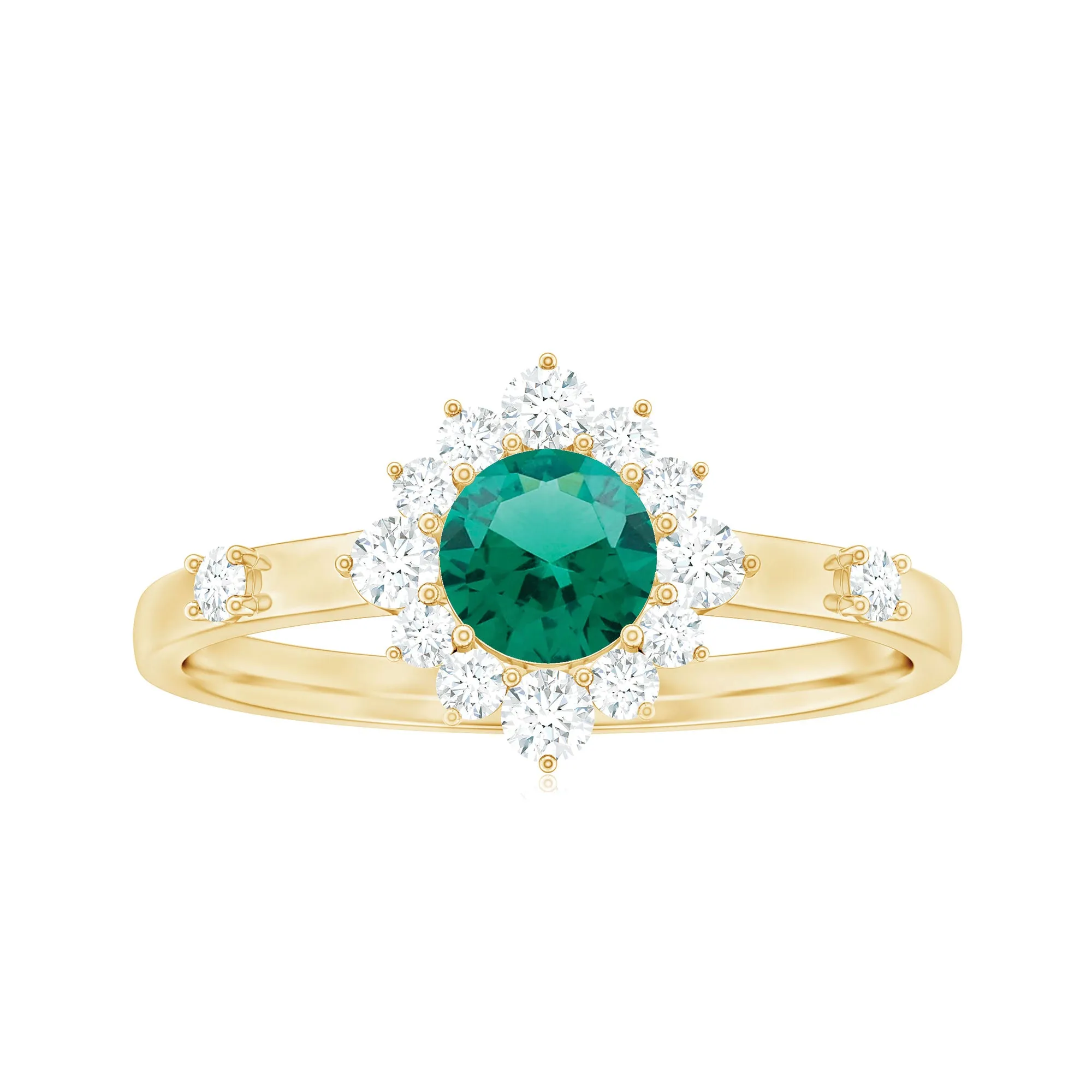 1 CT Round Created Emerald Classic Halo Engagement Ring with Diamond