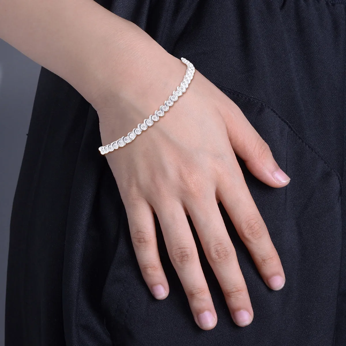 1 cttw Diamond S Link Tennis Bracelet in Sterling Silver