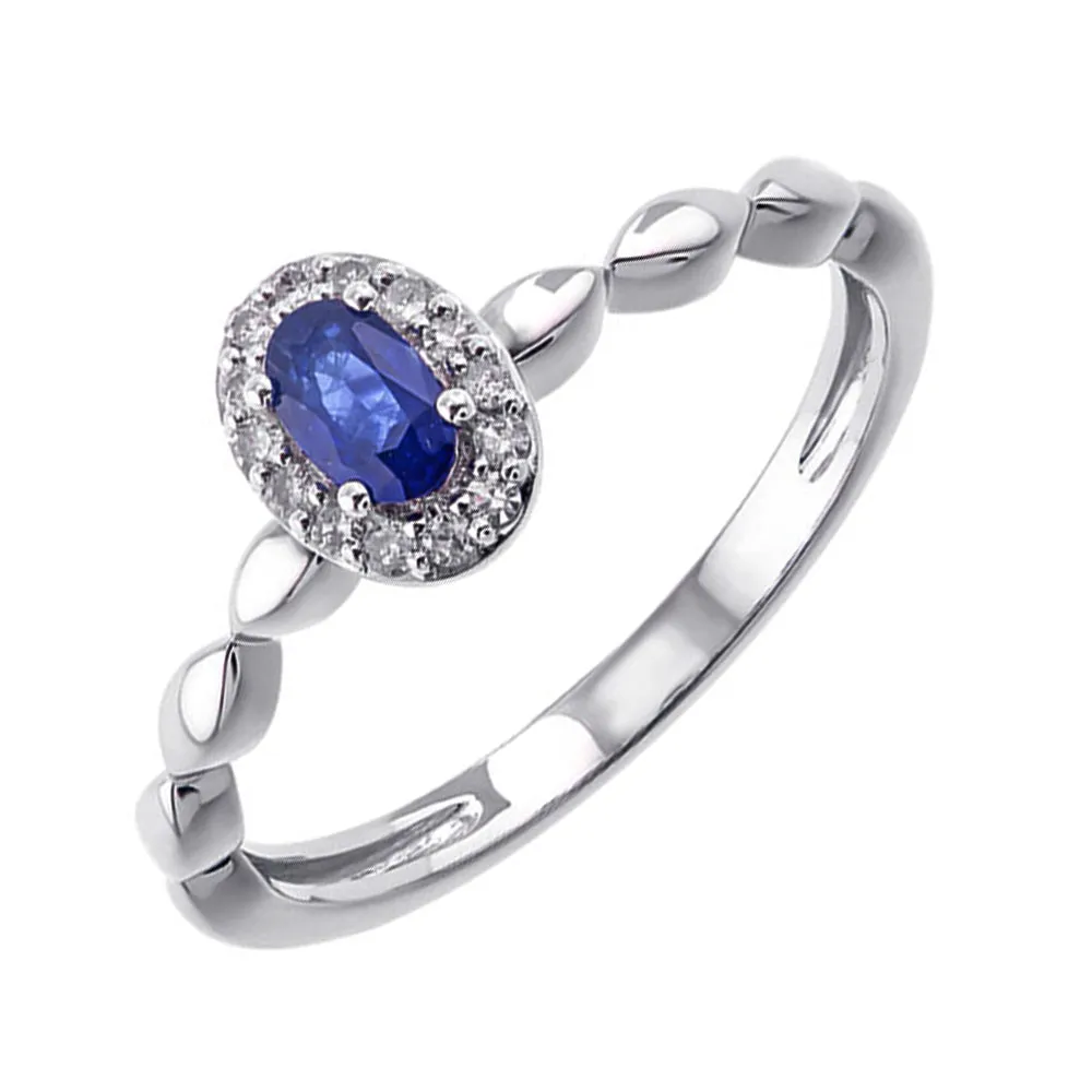 10KT WHITE GOLD DIAMOND (1/12CTW) & SAPPHIRE (1/3 CTW) RING