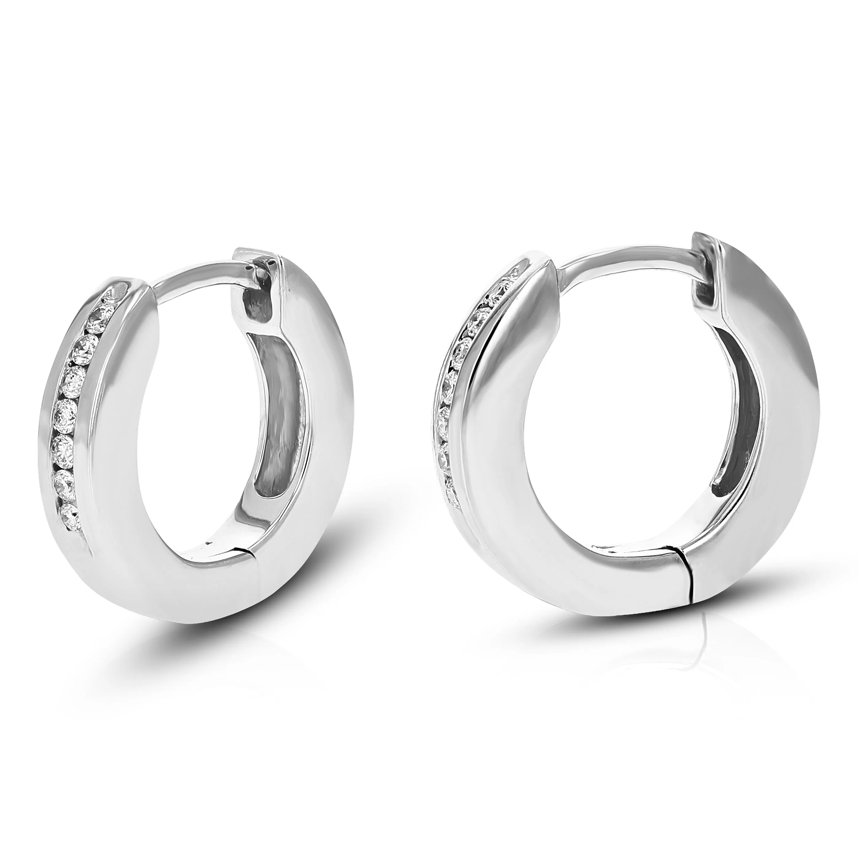 1/10 cttw Lab Grown Channel Diamond Huggee Hoop Earrings Silver