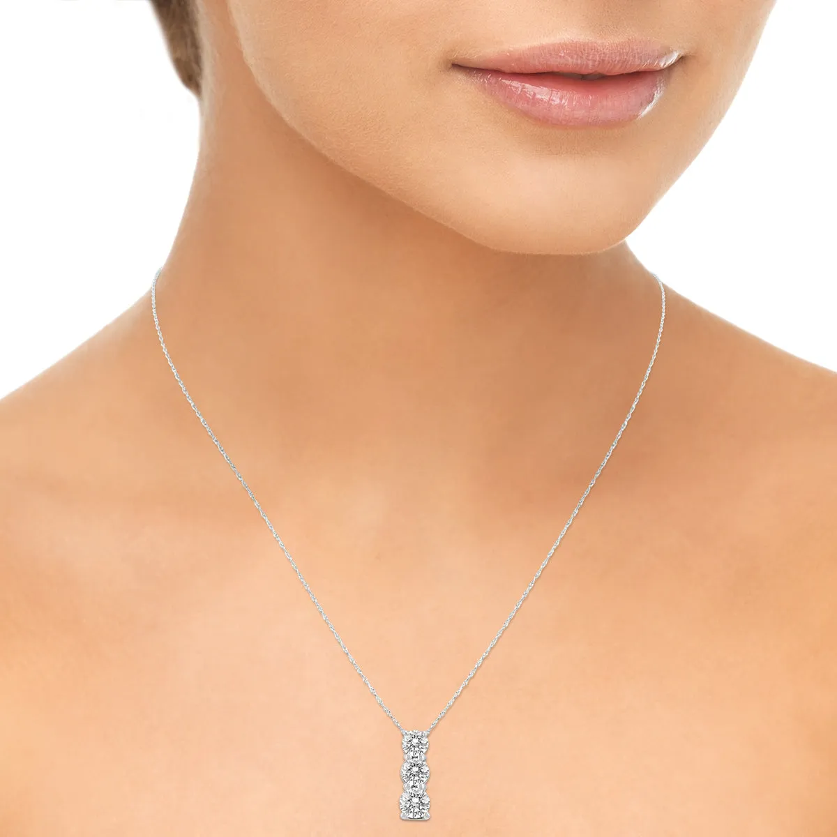 1/2 Carat TW Three Stone Diamond Pendant in 14K White Gold