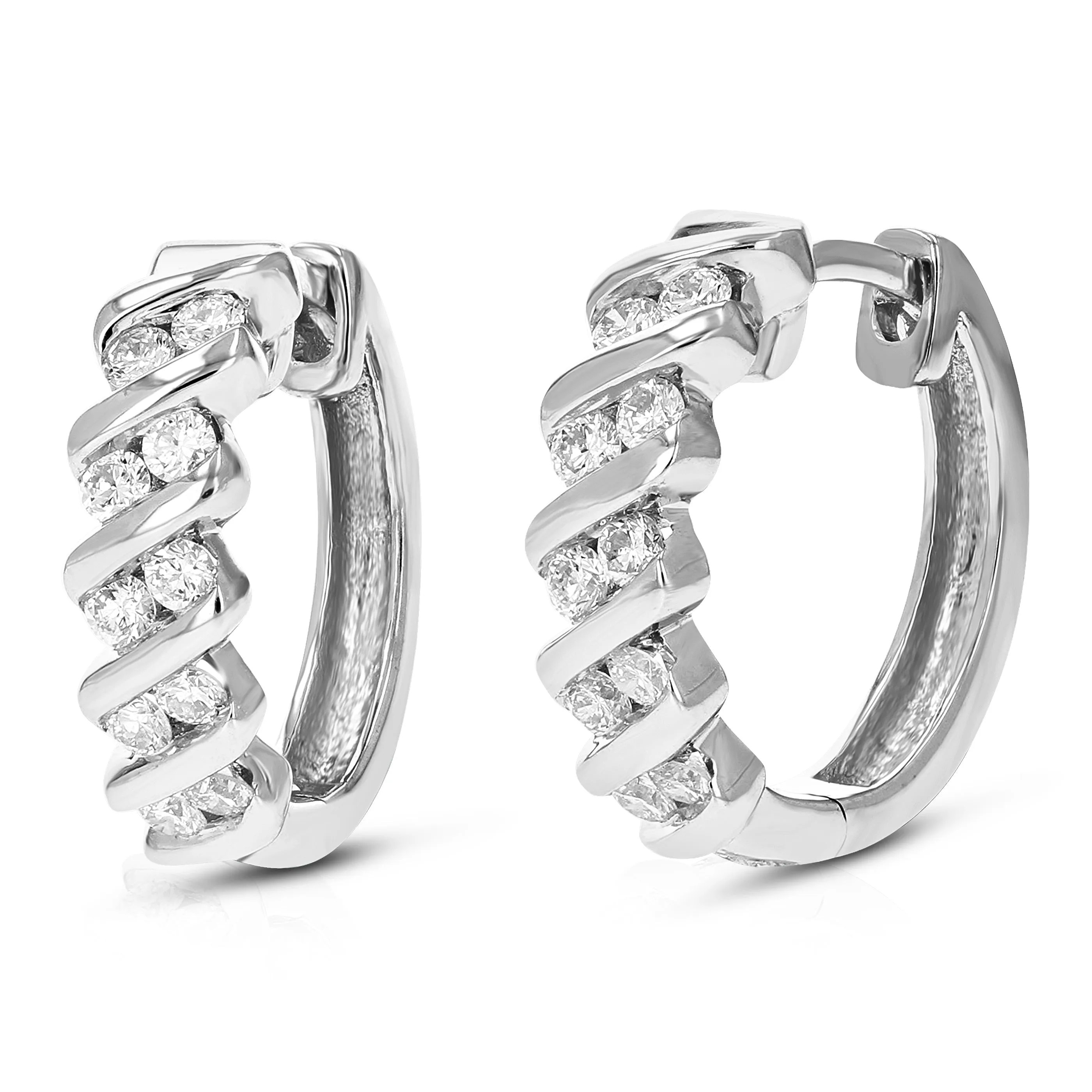 1/2 cttw Lab Grown Diamond Hoop Earrings in Channel Set in Silver