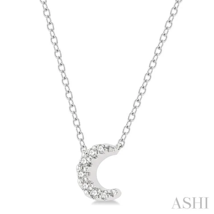 1/20 Ctw Crescent Round Cut Diamond Petite Fashion Pendant With Chain in 10K White Gold