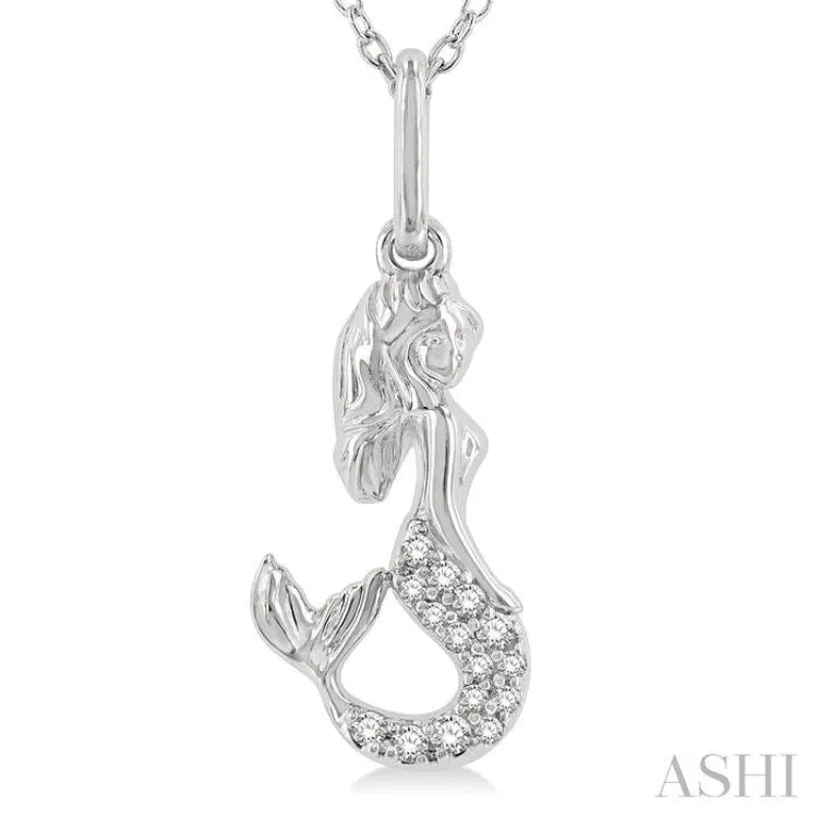 1/20 ctw Petite Mermaid Round Cut Diamond Fashion Pendant With Chain in 10K White Gold