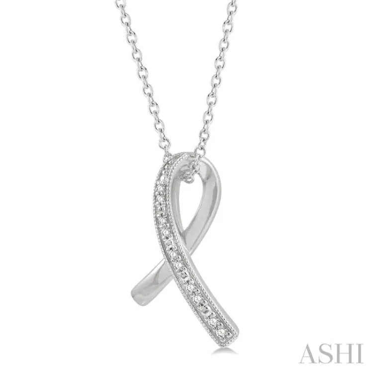 1/20 ctw Round Cut Diamond Awareness Ribbon Pendant With Chain in 10K White Gold