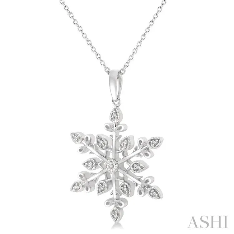 1/20 Ctw Snowflake Lattice Round Cut Diamond Pendant With Chain in Sterling Silver