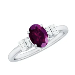 1.25 CT Oval Rhodolite Classic Engagement Ring with Diamond Accent