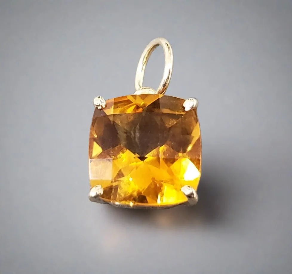 14k Gold Cushion Shape Citrine Pendant