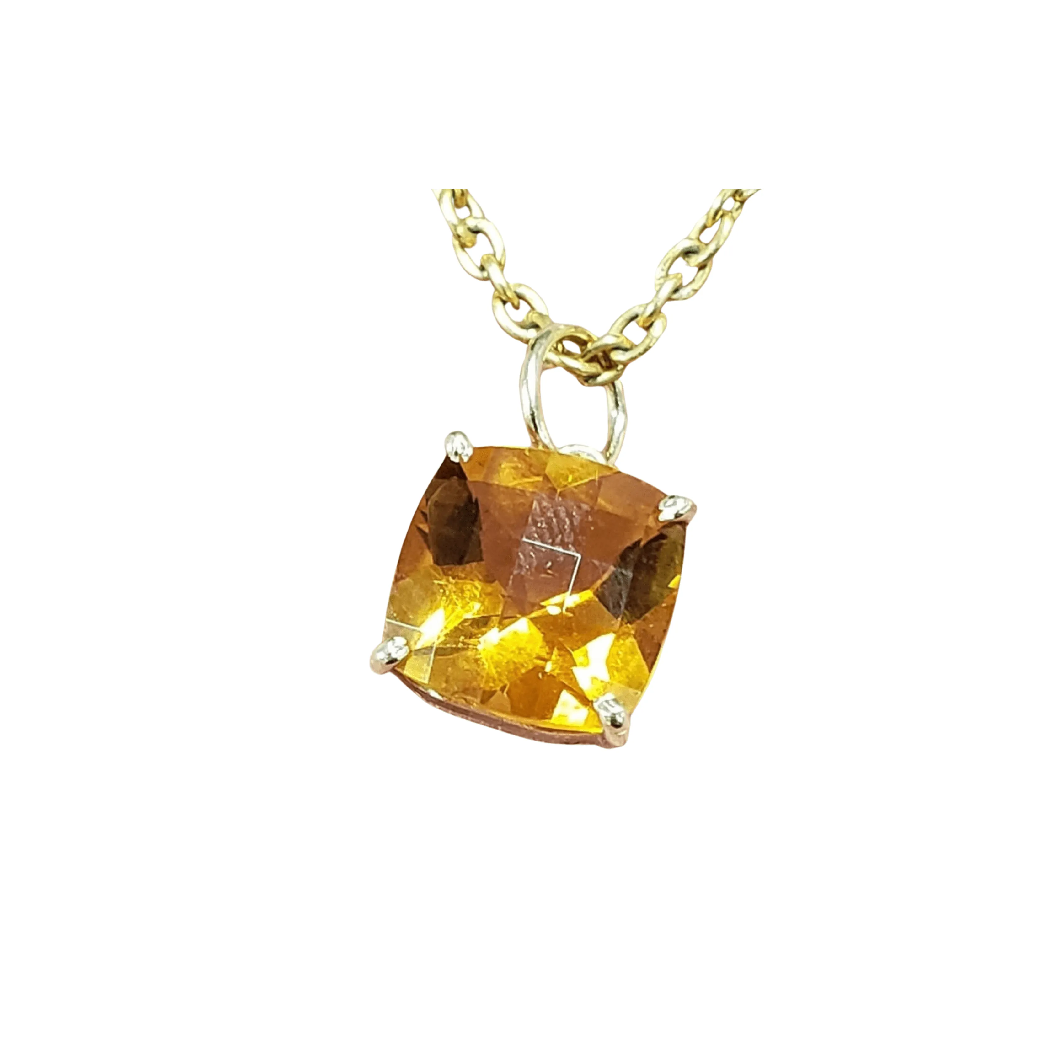 14k Gold Cushion Shape Citrine Pendant