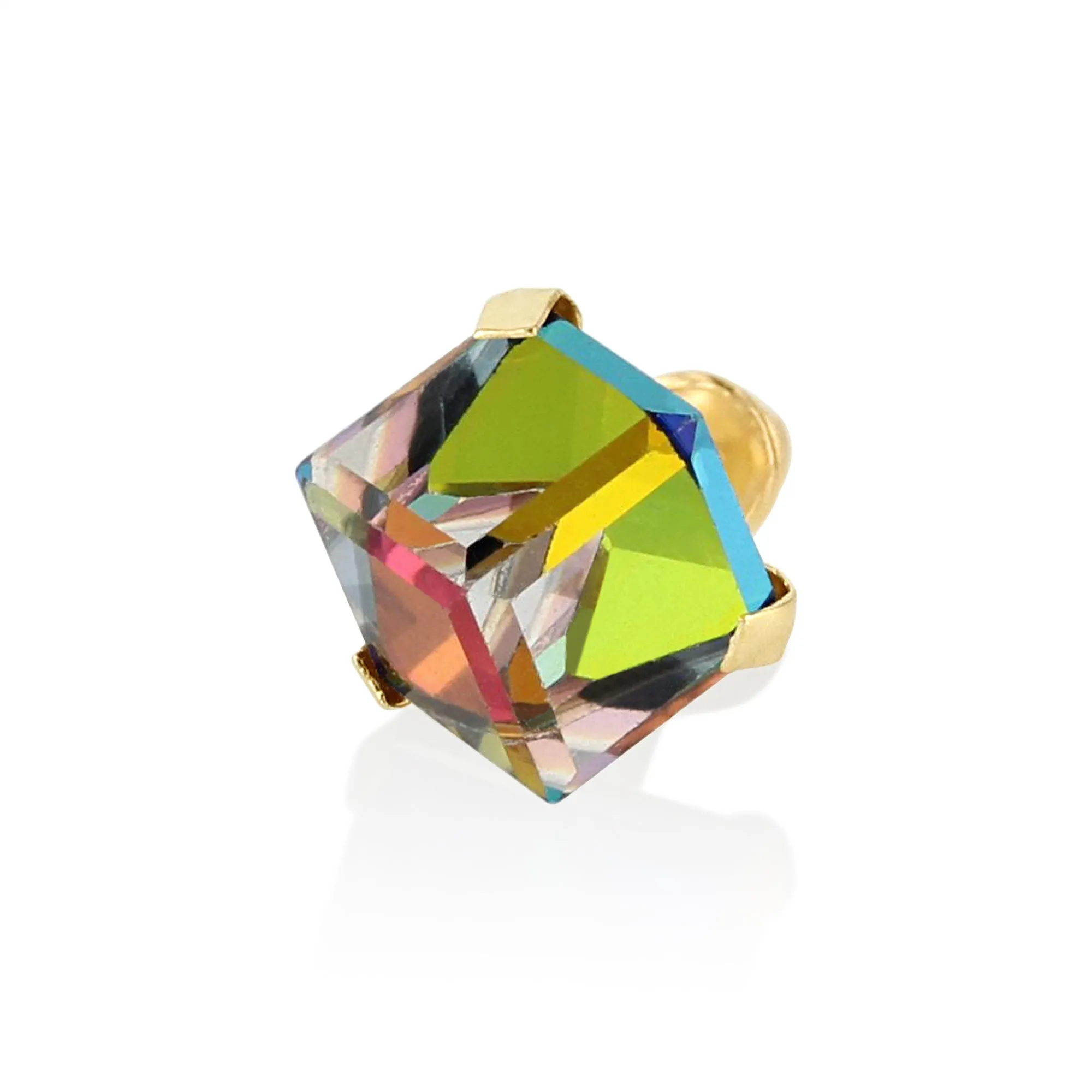 14K Gold Rainbow Cube Crystal Stud Earrings