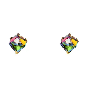 14K Gold Rainbow Cube Crystal Stud Earrings