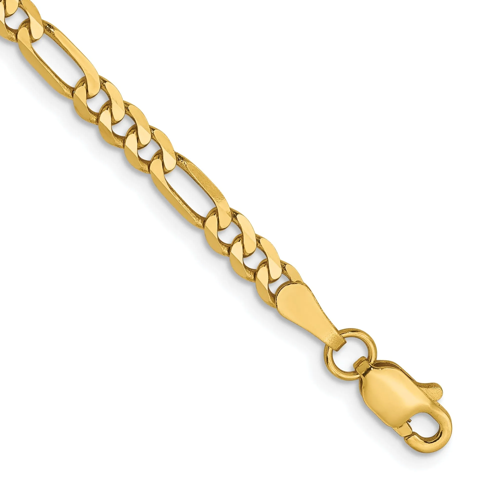 14k Yellow Gold 3.25mm Flat Figaro Bracelet