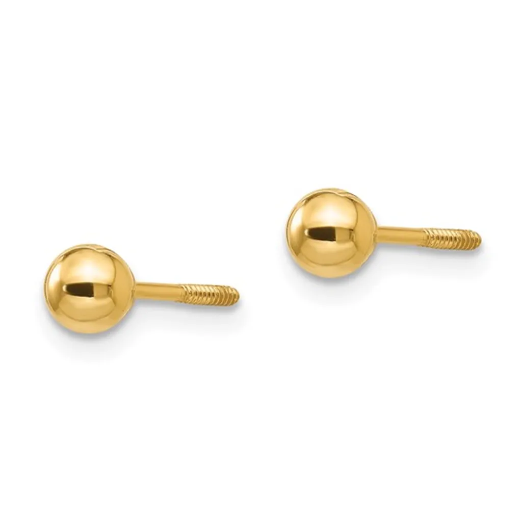 14K Yellow Gold 4mm Ball Screwback Earrings | Madi K Polished Design