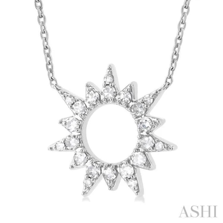 1/5 ctw Sunburst Round Cut Diamond Fashion Pendant With Chain in 10K White Gold