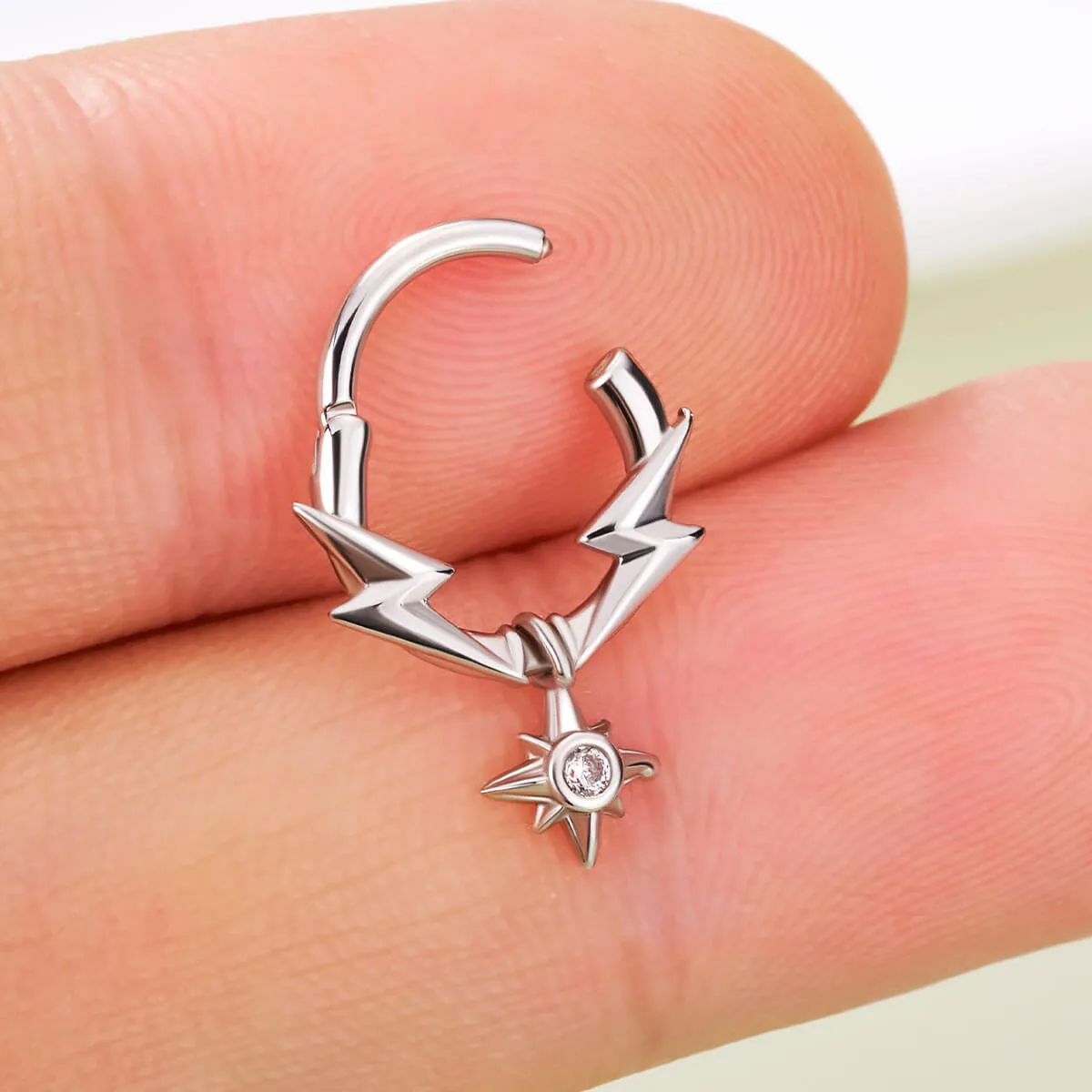 16G Lightning Bolt Star Dangle Clicker Septum Ring