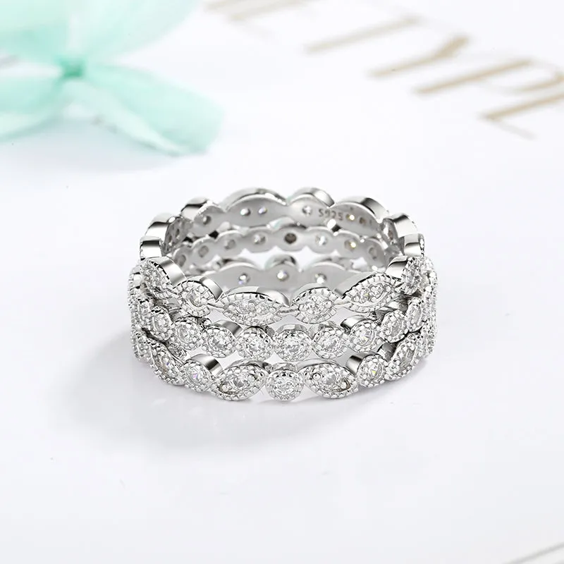 18K White Gold Milgrain Eternity Band Set with Swarovski