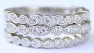 18K White Gold Milgrain Eternity Band Set with Swarovski