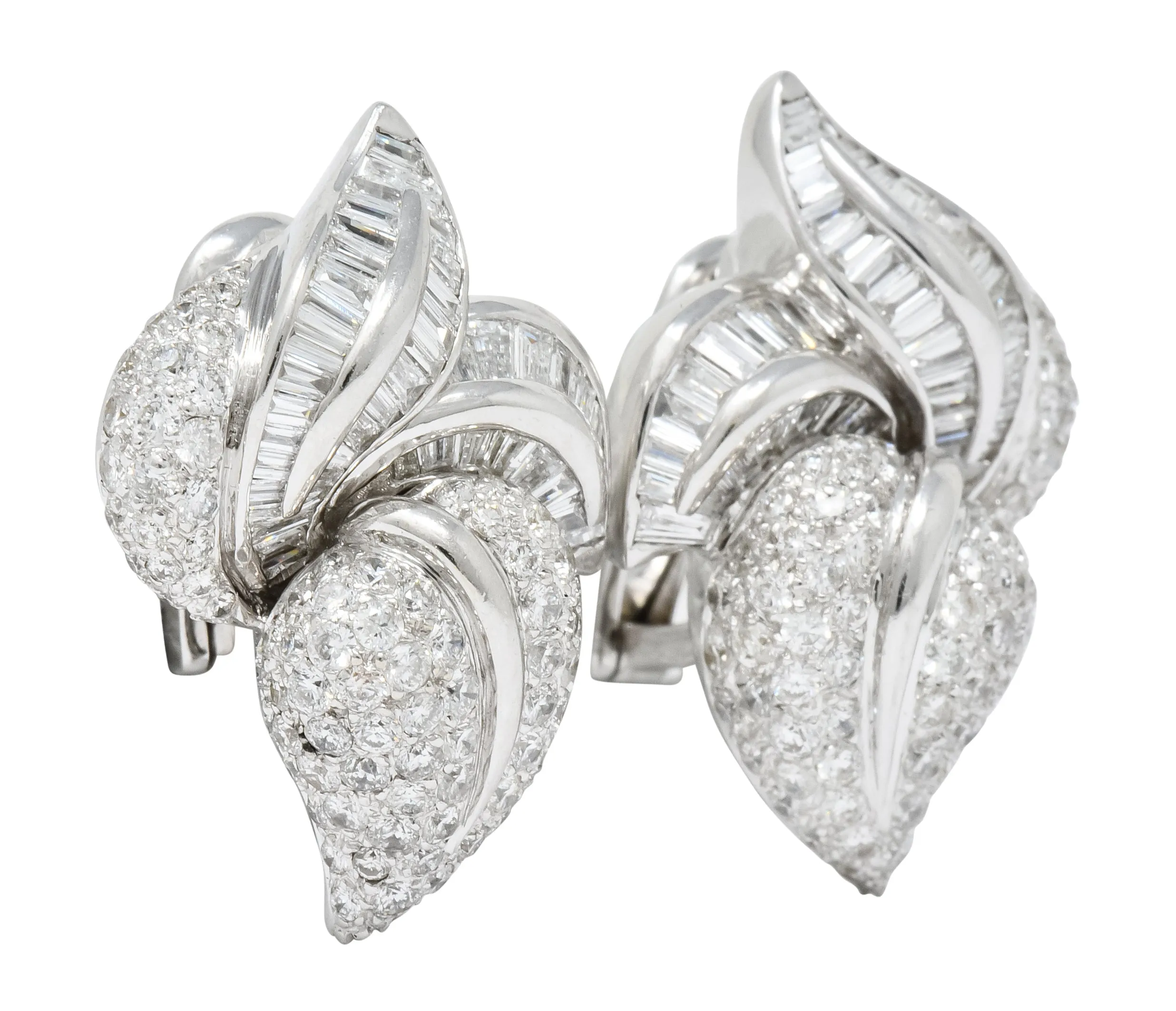 1990's 9.00 CTW Diamond 18 Karat White Gold Foliate Earrings