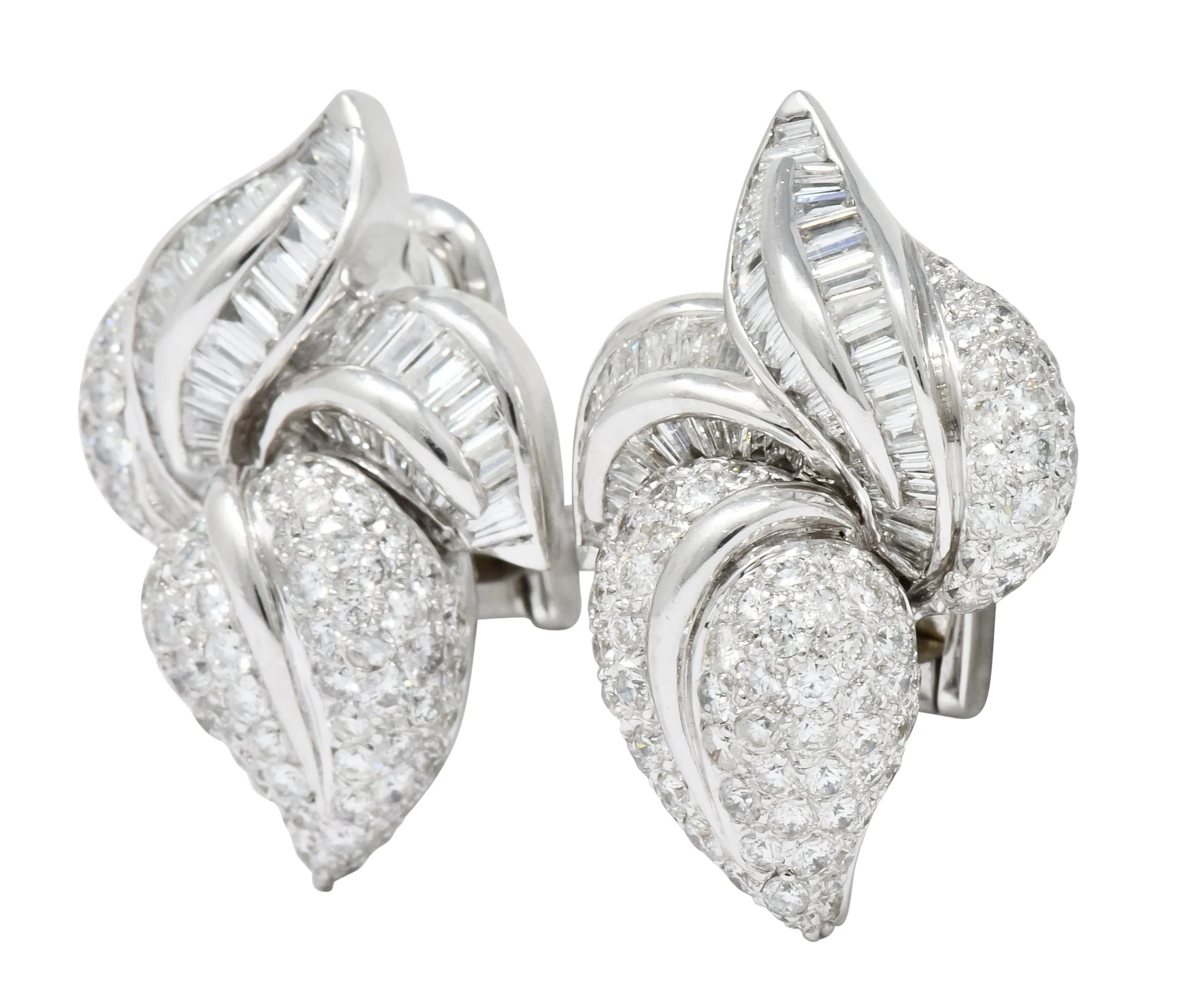 1990's 9.00 CTW Diamond 18 Karat White Gold Foliate Earrings