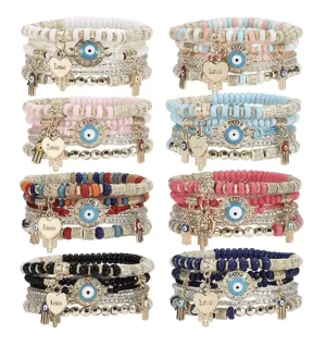 1pc Bohemian Evil Eye & Palm & Heart Charm Beaded Multi-layer Bracelet