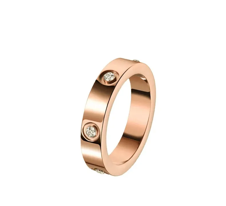 2023 Trendy Stainless Steel Rose Gold Color Love Ring for Women Men Couple Crystal Rings Luxury Brand Jewelry Wedding Ring Gift