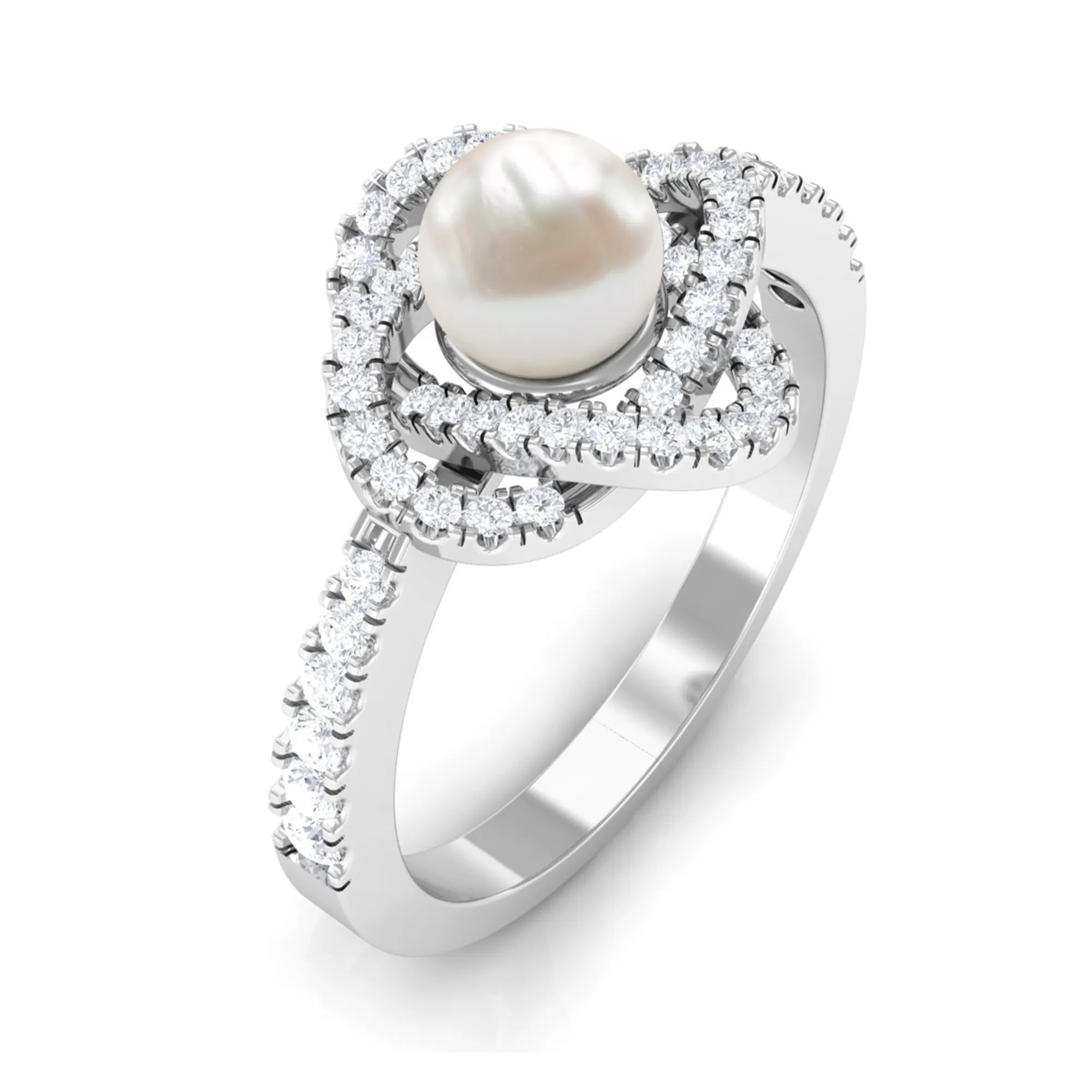 2.50 CT Freshwater Pearl Engagement Ring with Diamond Accent