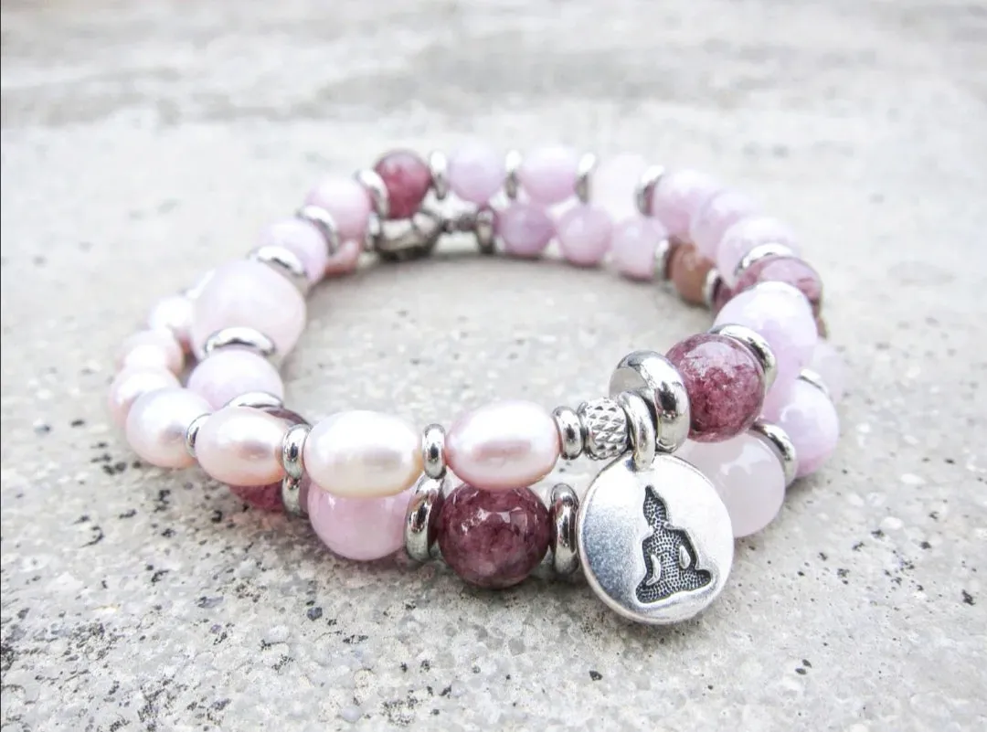 27 Bead Mala Bracelet in Kunzite and Lepidolite