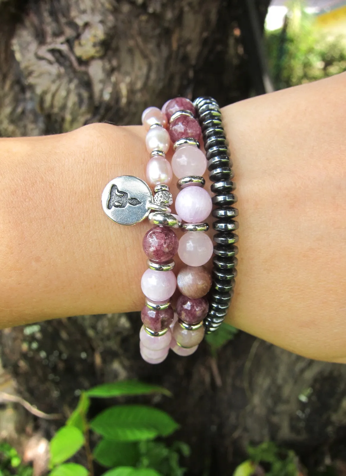 27 Bead Mala Bracelet in Kunzite and Lepidolite