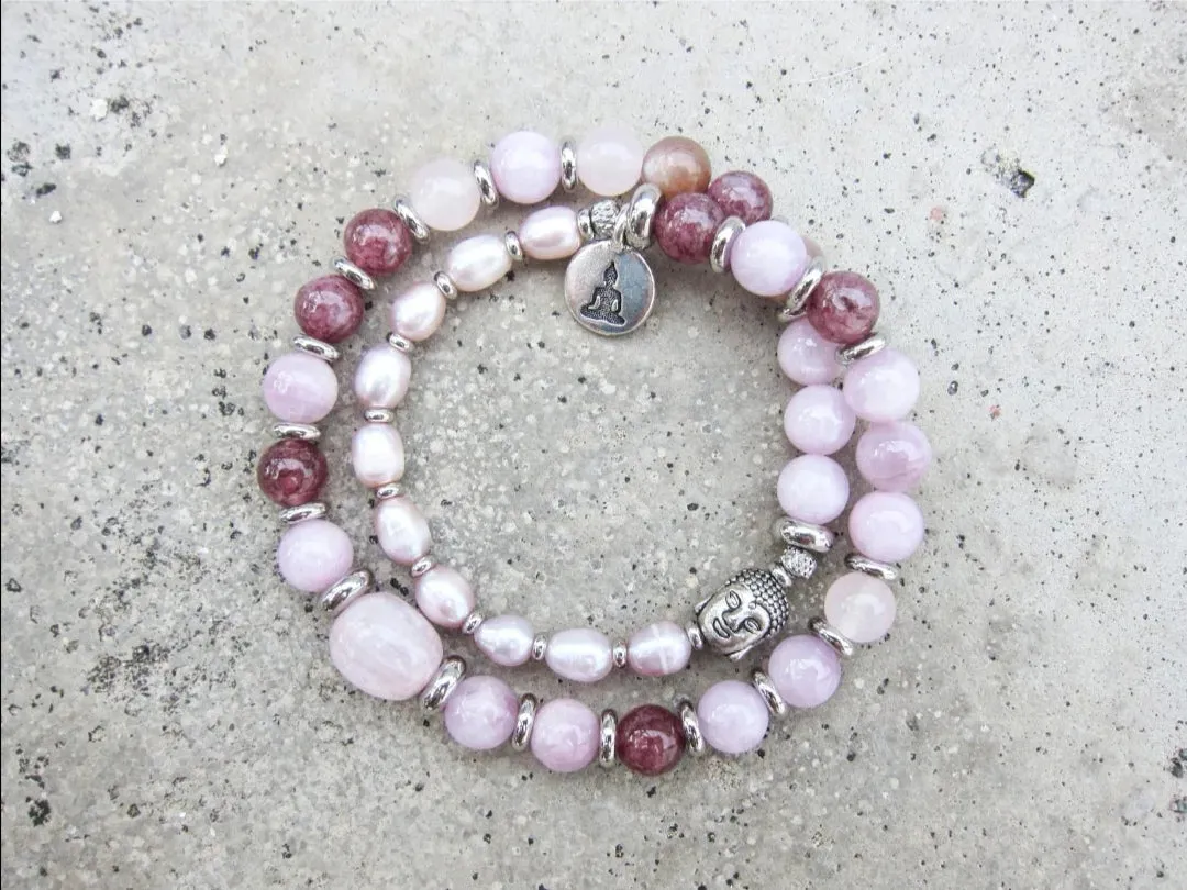 27 Bead Mala Bracelet in Kunzite and Lepidolite