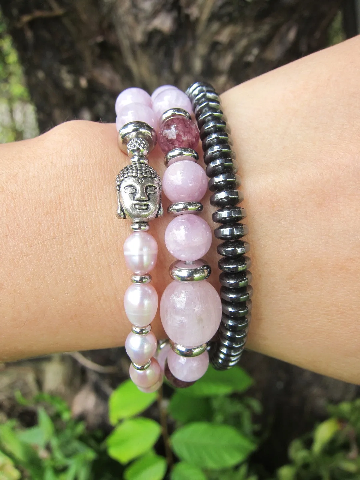 27 Bead Mala Bracelet in Kunzite and Lepidolite