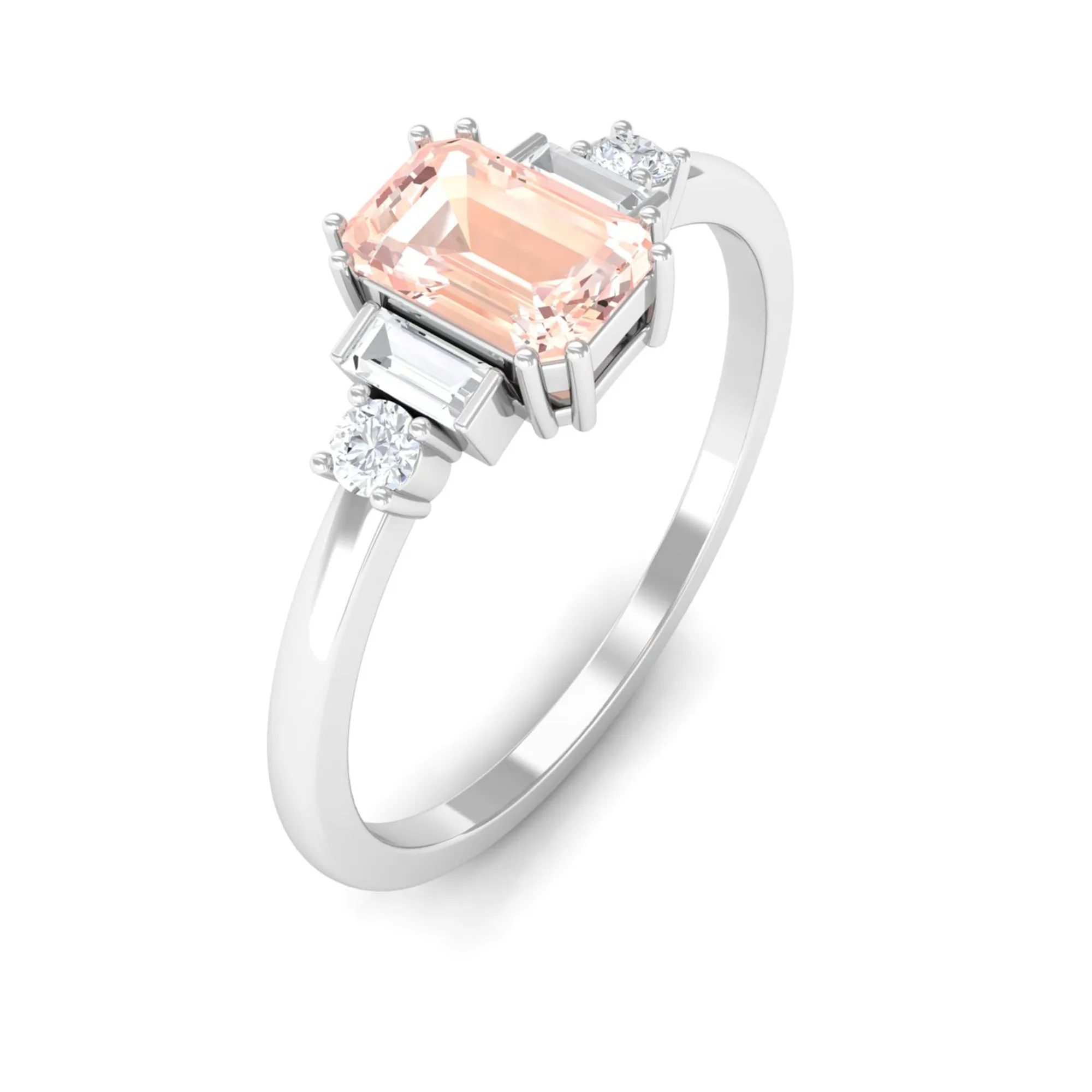 3/4 CT Morganite Solitaire Engagement Ring with Diamond