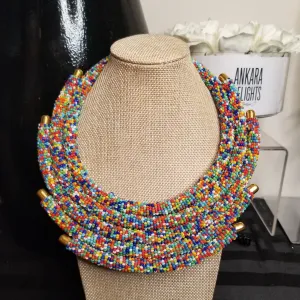 5 Row Multi Color Maasai Bead Choker