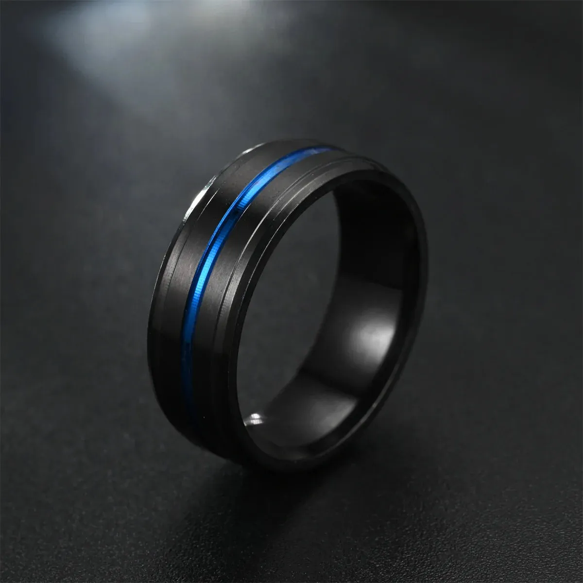 8MM Black Titanium Ring for Men Boys Simple Stainless steel Rings Trendy Rainbow Groove Rings Jewelry Accessories Gifts