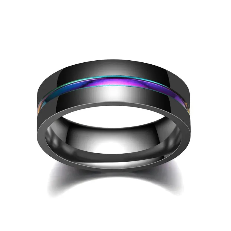 8MM Black Titanium Ring for Men Boys Simple Stainless steel Rings Trendy Rainbow Groove Rings Jewelry Accessories Gifts