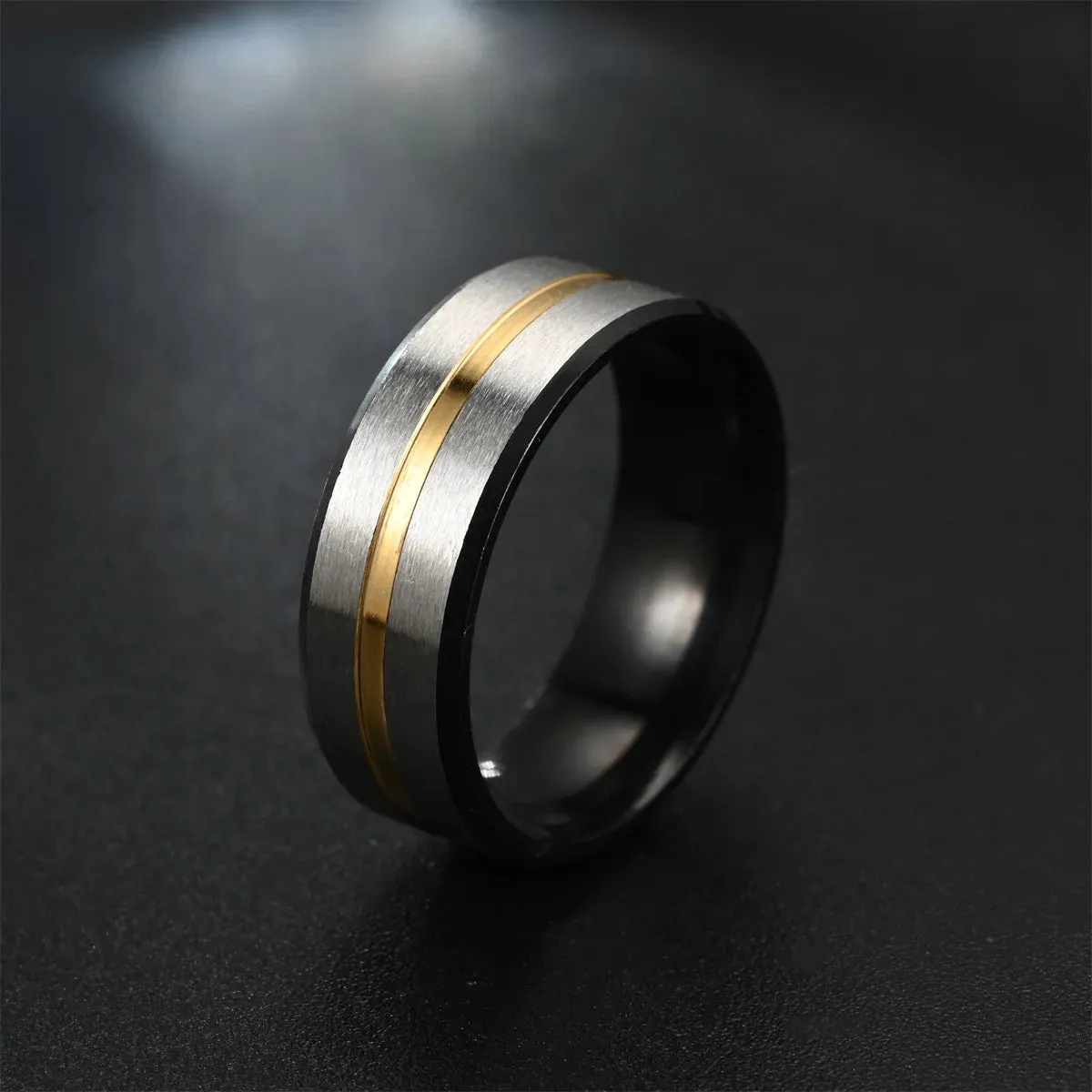 8MM Black Titanium Ring for Men Boys Simple Stainless steel Rings Trendy Rainbow Groove Rings Jewelry Accessories Gifts