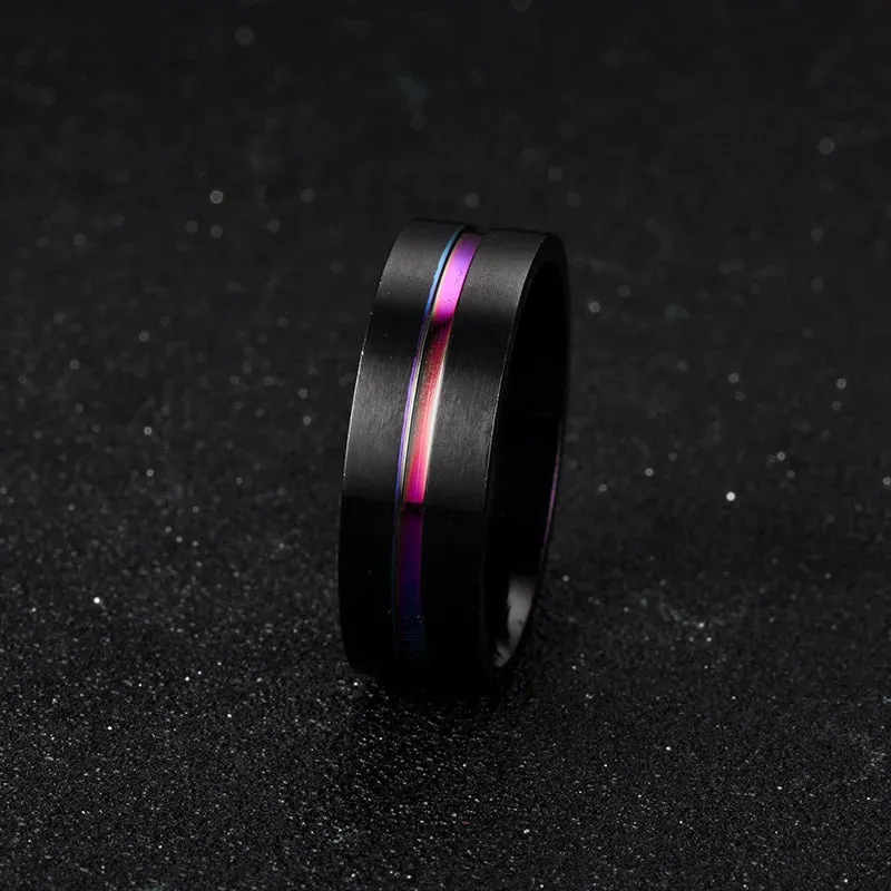 8MM Black Titanium Ring for Men Boys Simple Stainless steel Rings Trendy Rainbow Groove Rings Jewelry Accessories Gifts