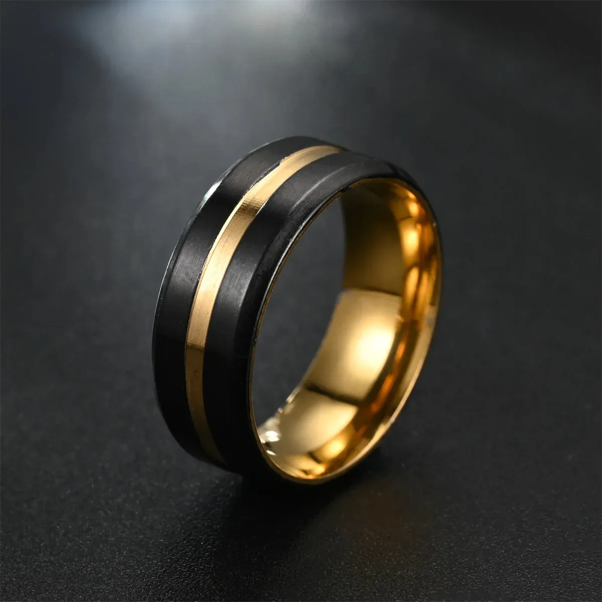 8MM Black Titanium Ring for Men Boys Simple Stainless steel Rings Trendy Rainbow Groove Rings Jewelry Accessories Gifts