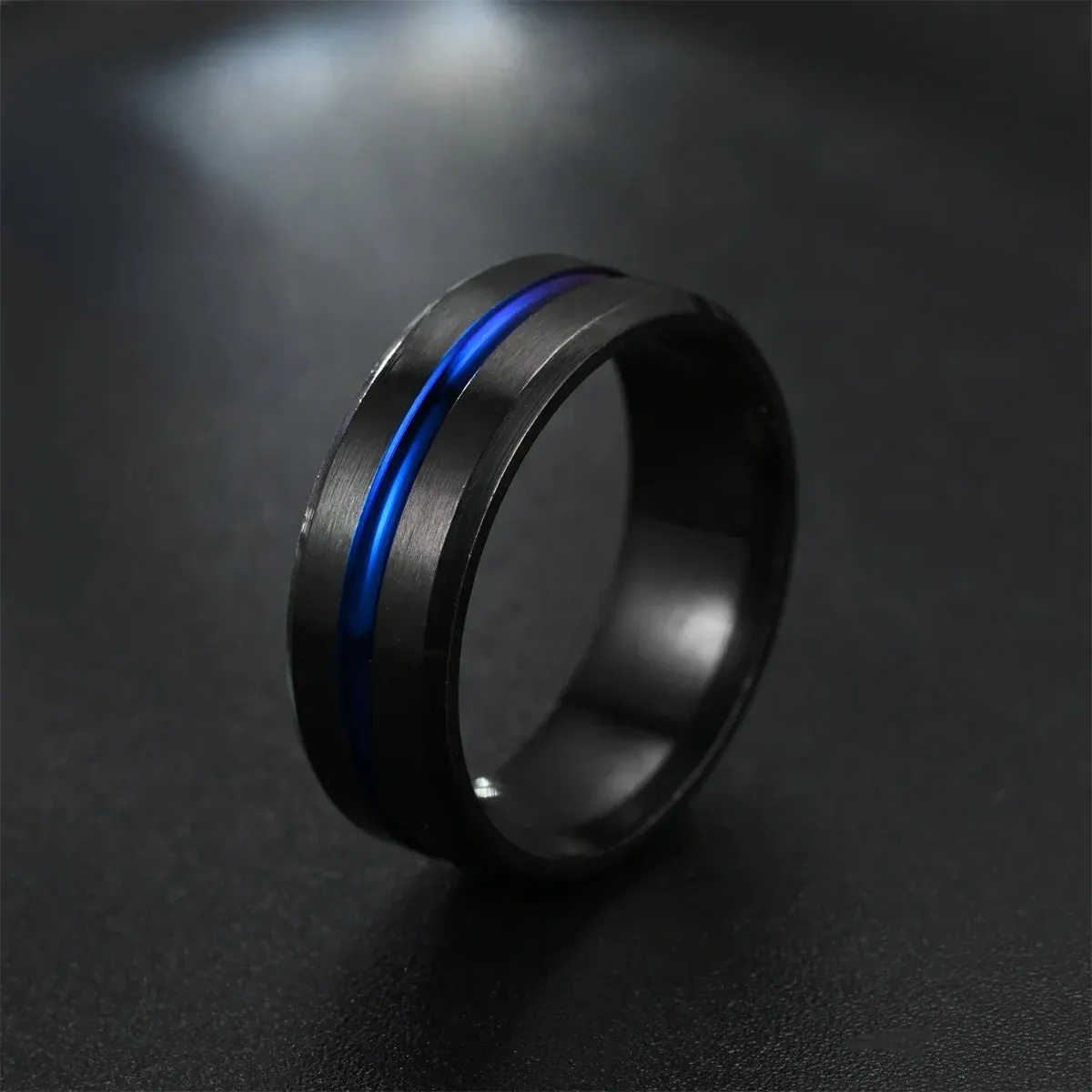 8MM Black Titanium Ring for Men Boys Simple Stainless steel Rings Trendy Rainbow Groove Rings Jewelry Accessories Gifts