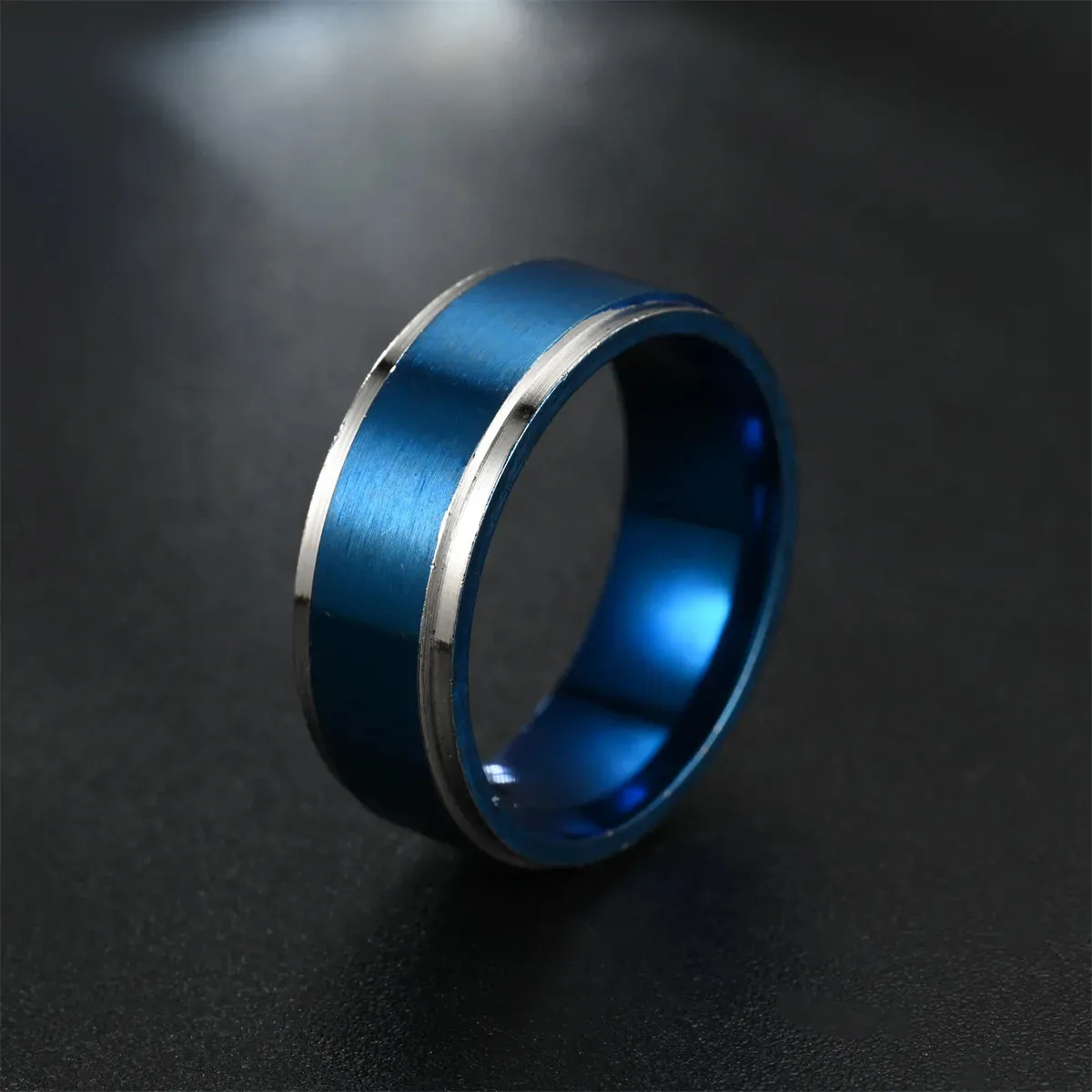 8MM Black Titanium Ring for Men Boys Simple Stainless steel Rings Trendy Rainbow Groove Rings Jewelry Accessories Gifts