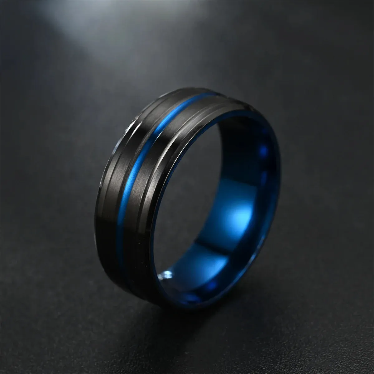 8MM Black Titanium Ring for Men Boys Simple Stainless steel Rings Trendy Rainbow Groove Rings Jewelry Accessories Gifts