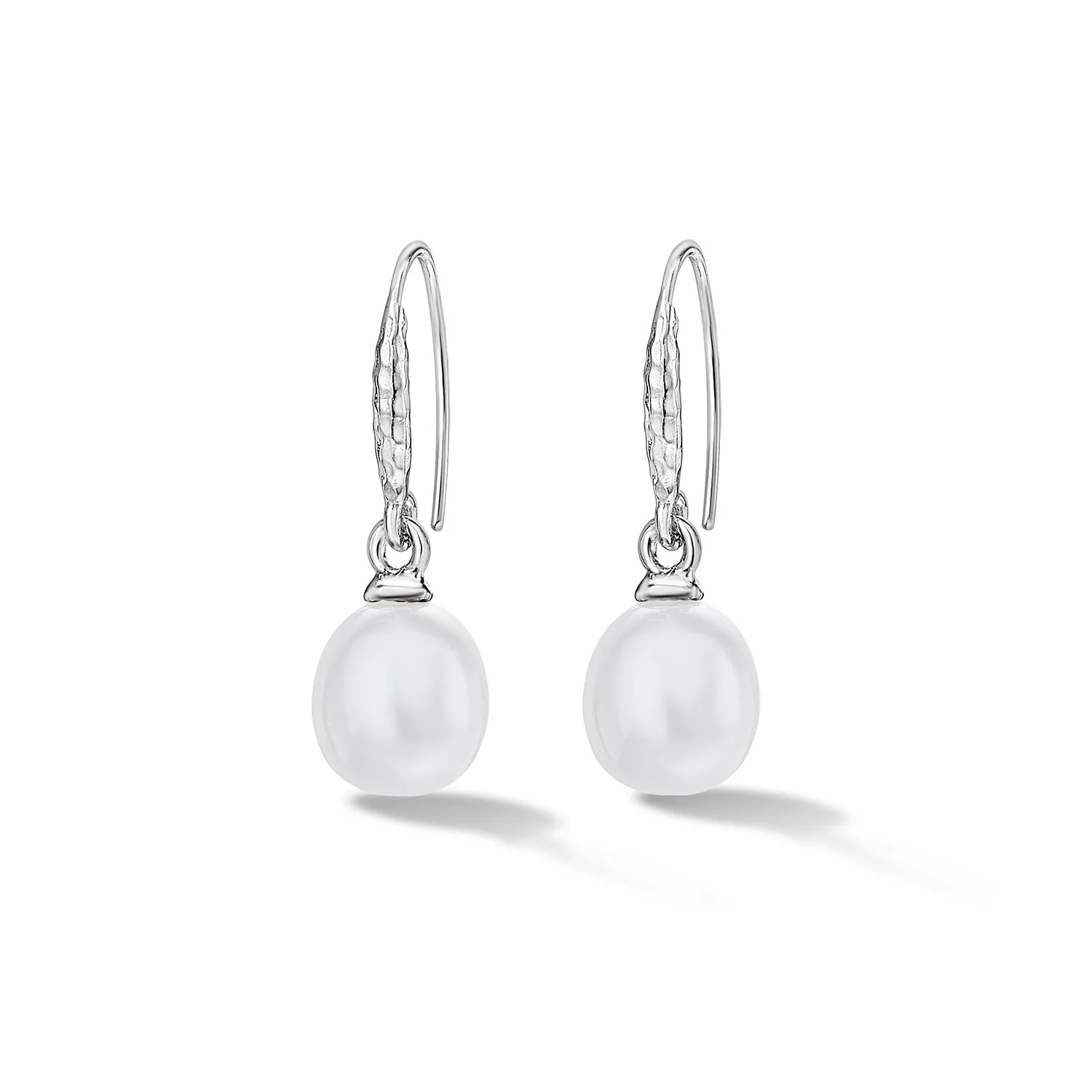 8mm Oval White Luna Pearl Drop Earrings