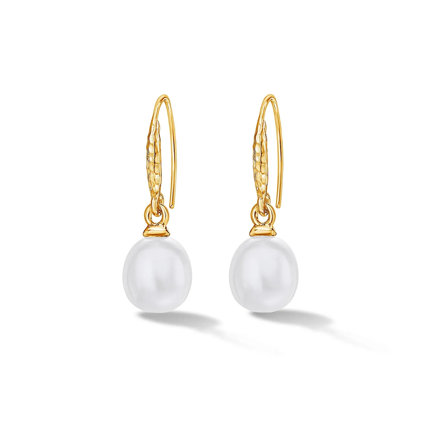 8mm Oval White Luna Pearl Drop Earrings