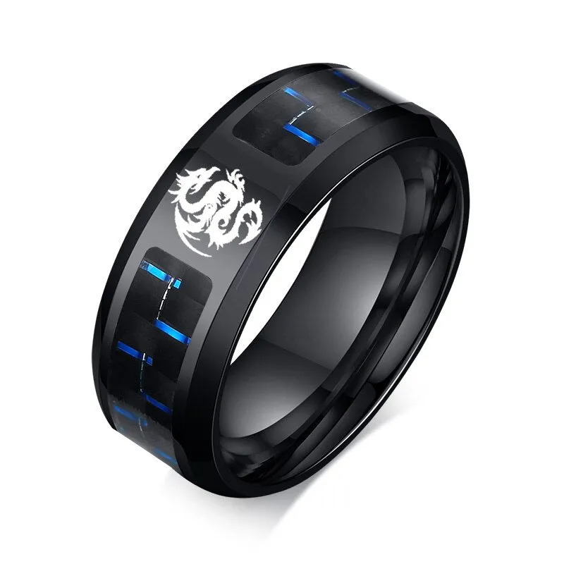 8mm Personalize Carbon Fiber Ring For Man Engraved Tree Of Life Stainless Steel Male Alliance Casual Customize Jewelry