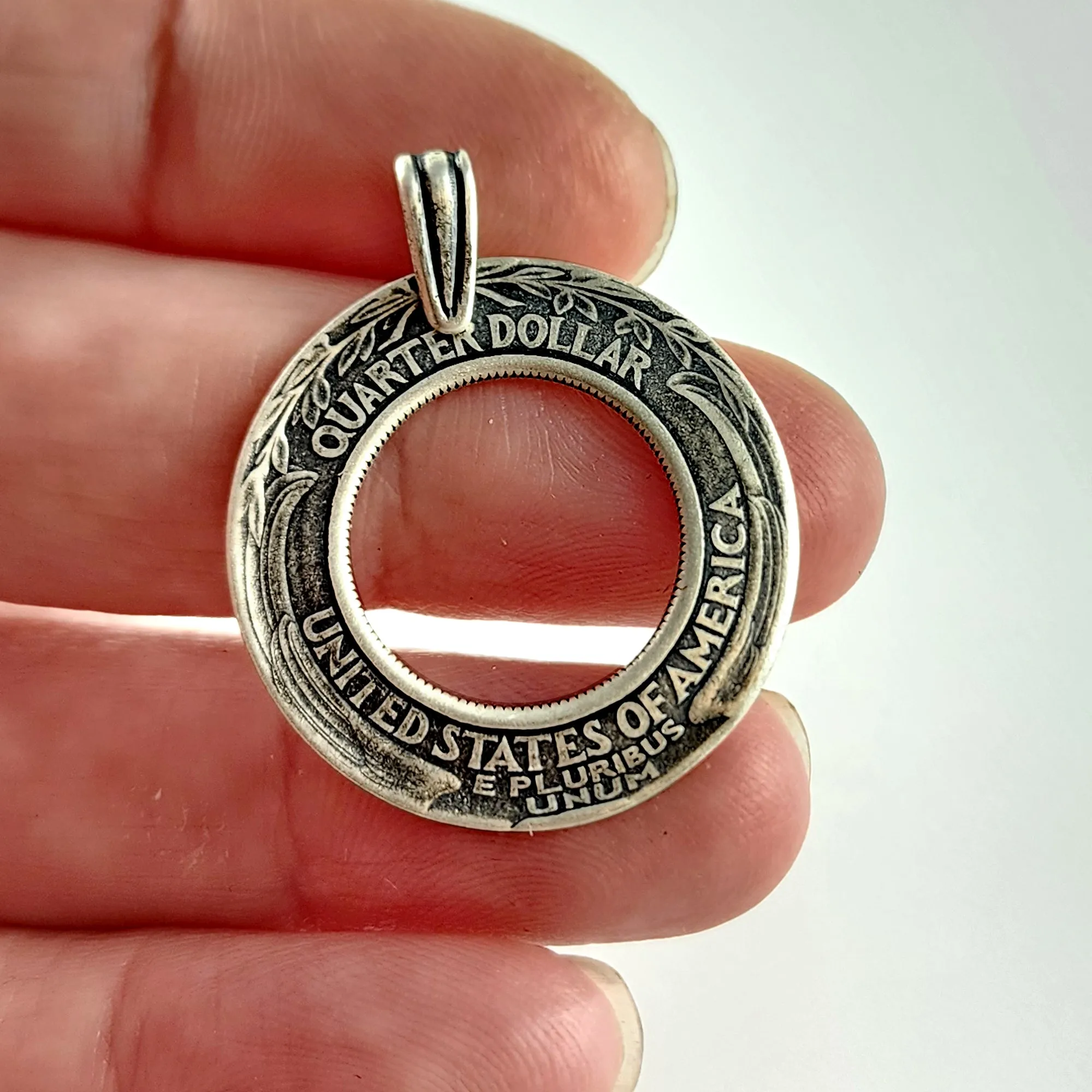 90% Silver Tally Mark Inside Out Quarter Necklace Pendant - 25th Anniversary Gift