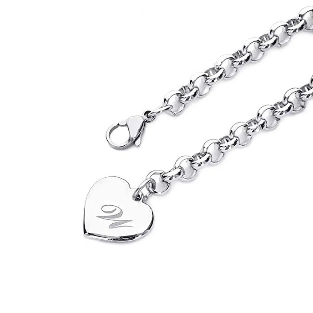 925 Sterling Silver A-Z Letter Heart Charm Bracelets