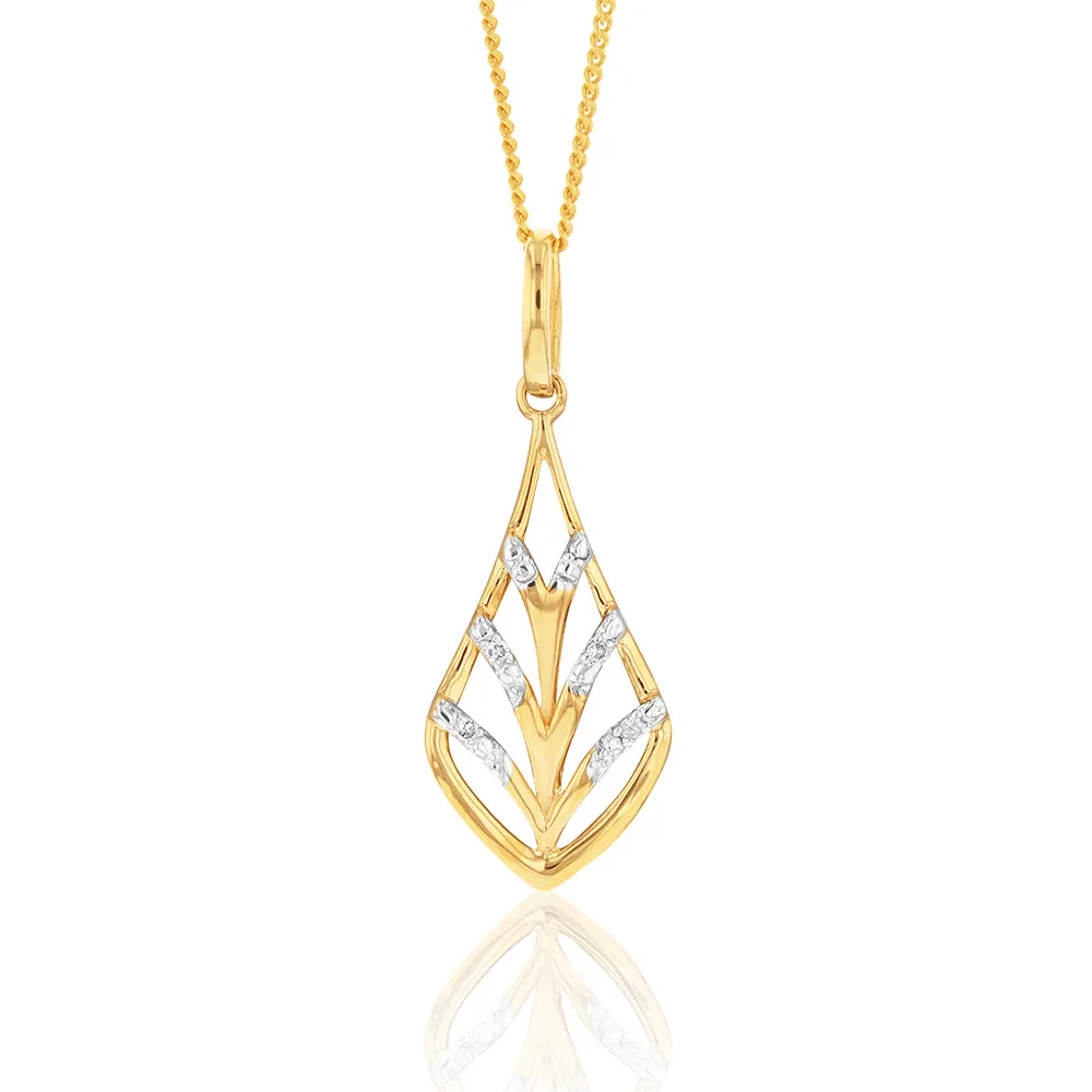 9ct Yellow Gold Diamond Leaf Pendant